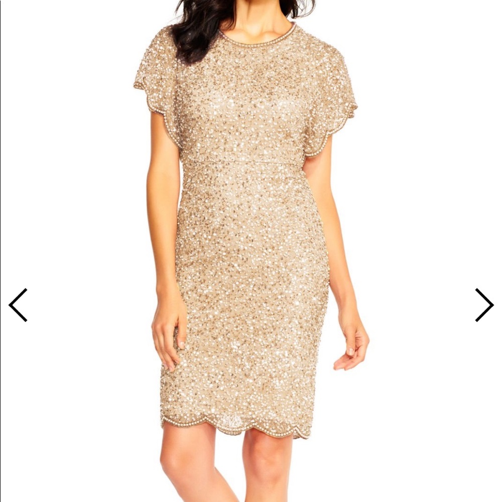 Adrianna Papell beaded flutter sleeve dress